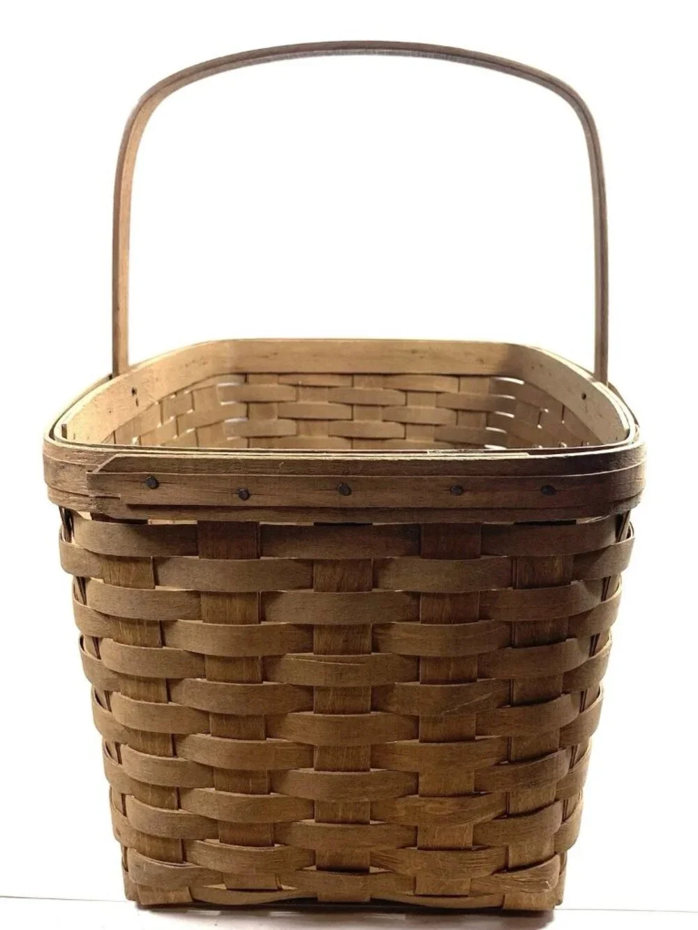 Vintage 1985 Longaberger Single Handle Brown Basket 16” Tall x 16” L x 11.5” W